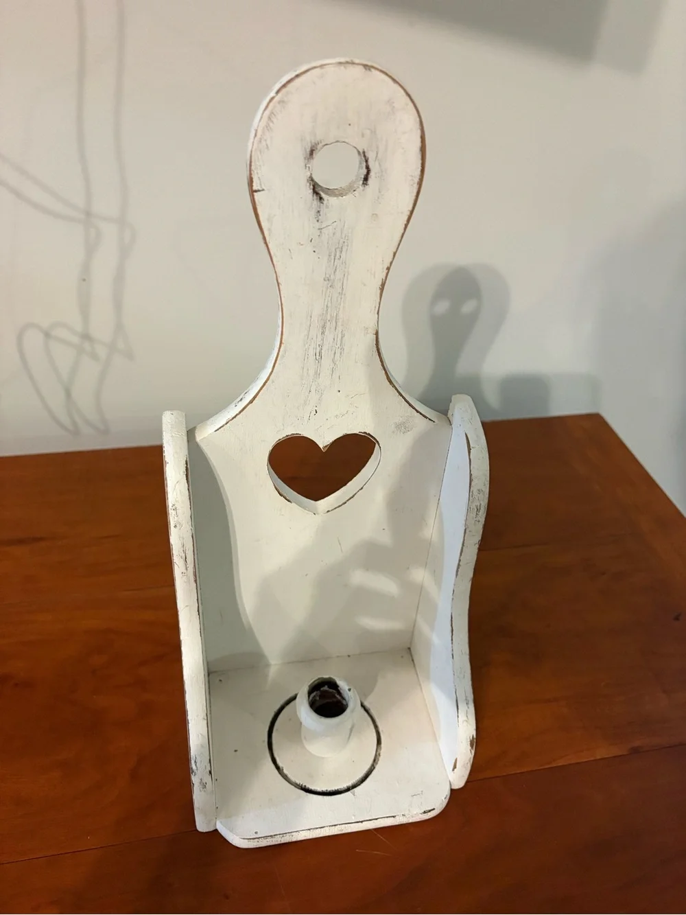 Distressed White Wood Heart Candle Sconce Wall Holder Farmhouse Decor